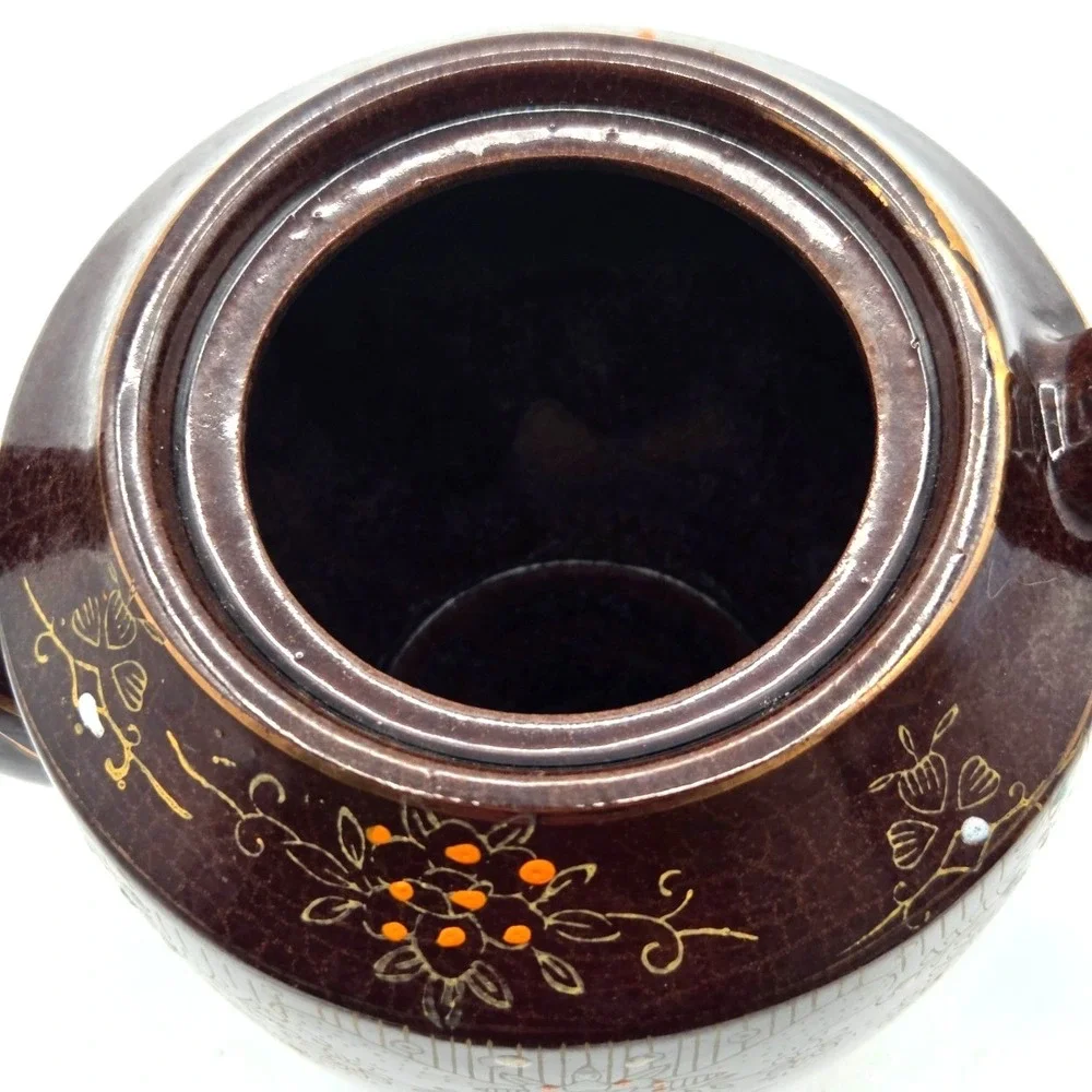 Japanese TeaPot Moriage Redware Medium~ Hand Painted 1940s ~Japan Vintage
